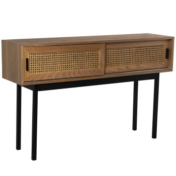 Wooden And Wicker 2 Drawers Console Table + Metal Legs- 120x30x75cm, Fresno+dm