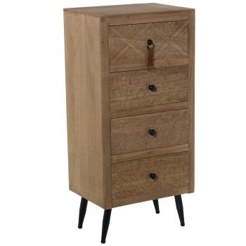 Meuble Siphonier En Bois Avec 4 Tiroirs - Paulownia+dm- 40x30x86cm, Alt.patas:15cm