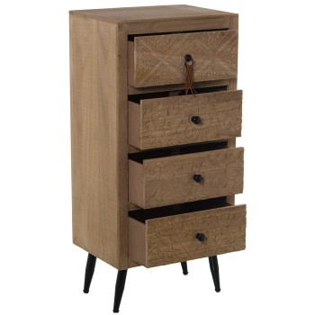 Meuble Siphonier En Bois Avec 4 Tiroirs - Paulownia+dm- 40x30x86cm, Alt.patas:15cm