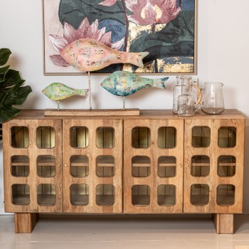 Mango Wood And Glass Sideboard 4 Doors 152x42x75cm