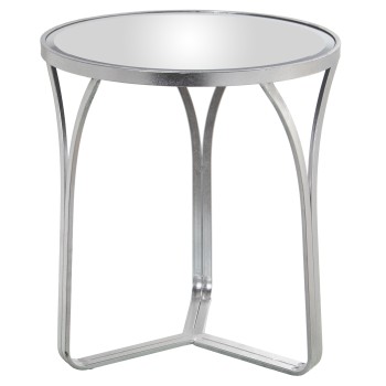 Mesa Auxiliar Metal Plateada Y Espejo Ø54x59cm, Mat: Hierro