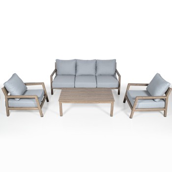 Set 2 Armchairs+ 2 Seats Sofa+ Tea Table, Aluminium/wicker, Sofa:190x85x70cm Armchair:74x85x70cm Table:120x70x39cm