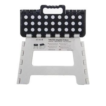 Taburete Plegable Pp Blanco/negro 32x25x22cm Asiento:29x22cm