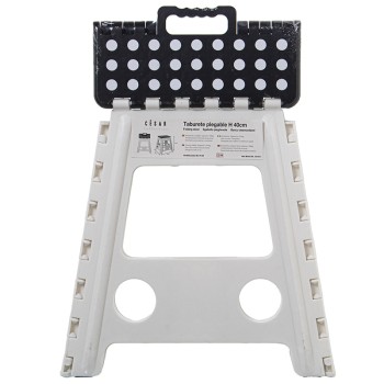 Taburete Plegable Pp Blanco/negro 39x32x40cm, Asiento:29x22cm