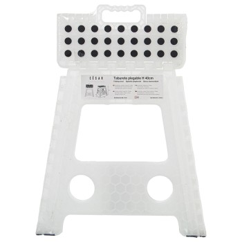 Taburete Plegable Pp Blanco Translúcido 39x32x40cm, Asiento:29x22cm