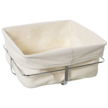 Corbeille À Pain En Tissu Et Métal Chromé - Tissu: 95% Coton + 5% Polyester- 22x22x10cm