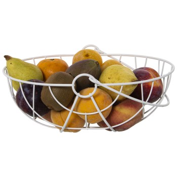 Portafrutta In Metallo Con Maniglia - Bianco- 29x22x12/24,5cm