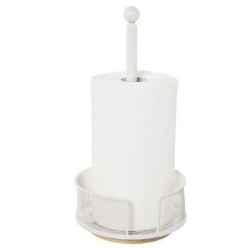 White Metal Grid Kitchen Roll Holder- Ø18x36cm, Base Giratoria
