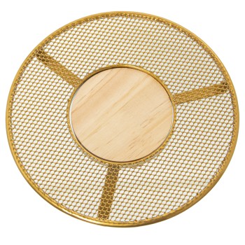 Salvamantel Metal Rejilla Dorado C/centro Madera Ø20x2cm, Madera: Ø8,6cm