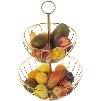 Frutero Doble Metal Dorado (requiere Montaje) Ø28x42cm,frutø28x10cm+ø22x8cm