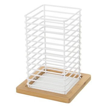 Portautensilios Metal Blancoc/marco Madera (no Incluye Ute 12x12x16cm, Recipiente:9x9x16