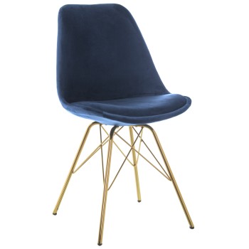 Silla Terciopelo Azul Patas Metal Dorado 48x55x83cm, Alt.asiento:50cm