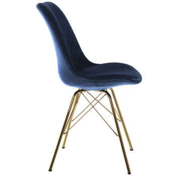 Silla Terciopelo Azul Patas Metal Dorado 48x55x83cm, Alt.asiento:50cm