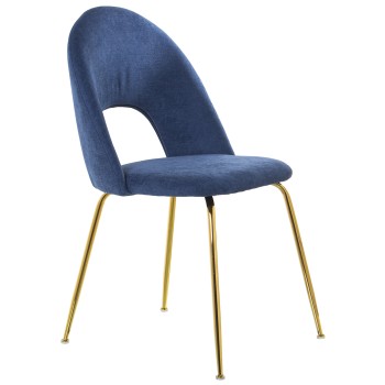 Chaise En Velours Bleu +91159 Pieds En Métal Doré _50x51x86cm Haut. Siège:47cm