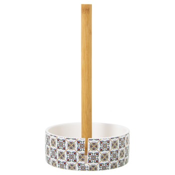 Portarotoli Cucina In Legno Base Ceramica Ø14x32cm