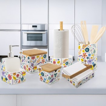 Portarrollos Madera C/base Ceramica Ø14x32cm