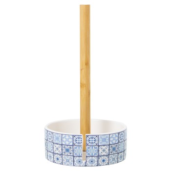 Portarrollos Madera C/base Ceramica Ø14x32cm