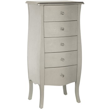 Commode Siphonier En Bois Avec 5 Tiroirs - Argent- 48x36x100cm, Madera: Abeto+dm
