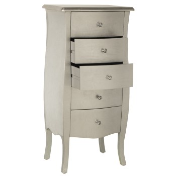 Commode Siphonier En Bois Avec 5 Tiroirs - Argent- 48x36x100cm, Madera: Abeto+dm