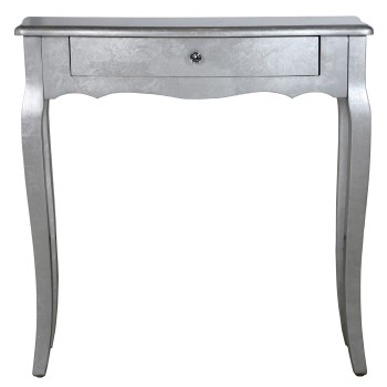 Silver Wooden Console Table With Drawer- _80x30x80cm, Madera: Abeto+dm
