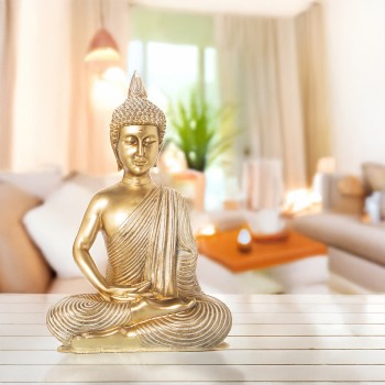 Statuette En Résine - Buddha - Doré- 17x10x26cm