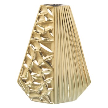 Vaso De Cerâmica Dourada 23x8x31cm