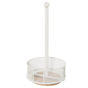 Portarrollo Cocina Metal Rejilla Blanco Ø18x36cm, Base Giratoria