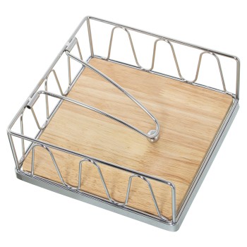 Servilletero Metal Cromado C/base Madera 18x18x8cm