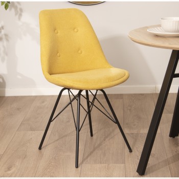 Silla Tela Mostaza Patas Metal Negra, Tela Poliéster 48x55x85cm, Alt.asiento:50cm