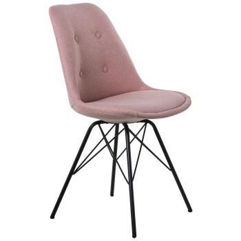 Chaise En Polyester Rose Pieds En Métal Noir _48x55x85cm Haut. Siège:50cm