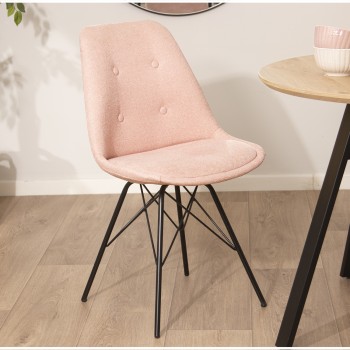 Chaise En Polyester Rose Pieds En Métal Noir _48x55x85cm Haut. Siège:50cm